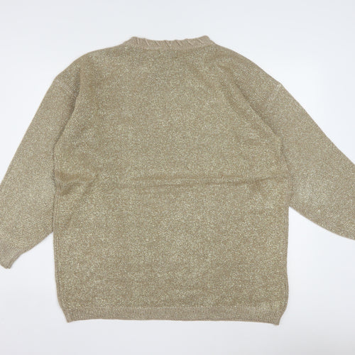 Studio C Women's Beige Metallic Knit Pullover Jumper M