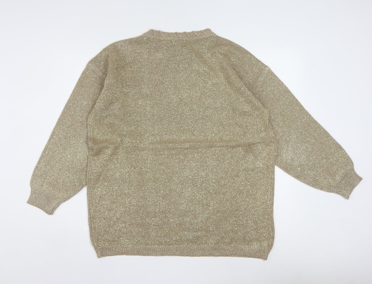 Studio C Women's Beige Metallic Knit Pullover Jumper M