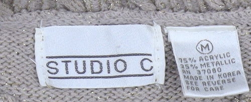 Studio C Women's Beige Metallic Knit Pullover Jumper M