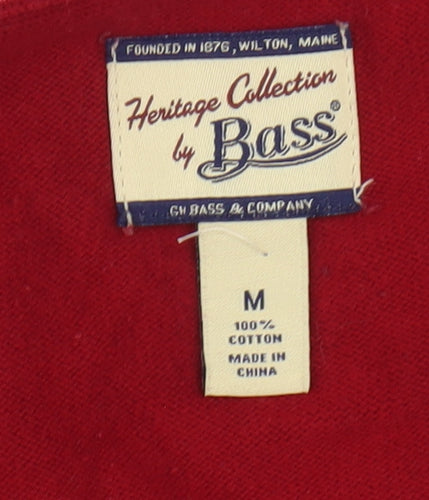 Bass Men's Red Argyle V-Neck Cotton Jumper Size M