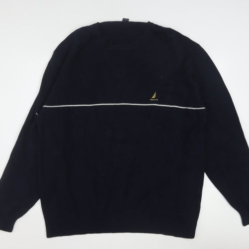 Nautica Men’s Blue Cotton Crew Neck Pullover Jumper XL