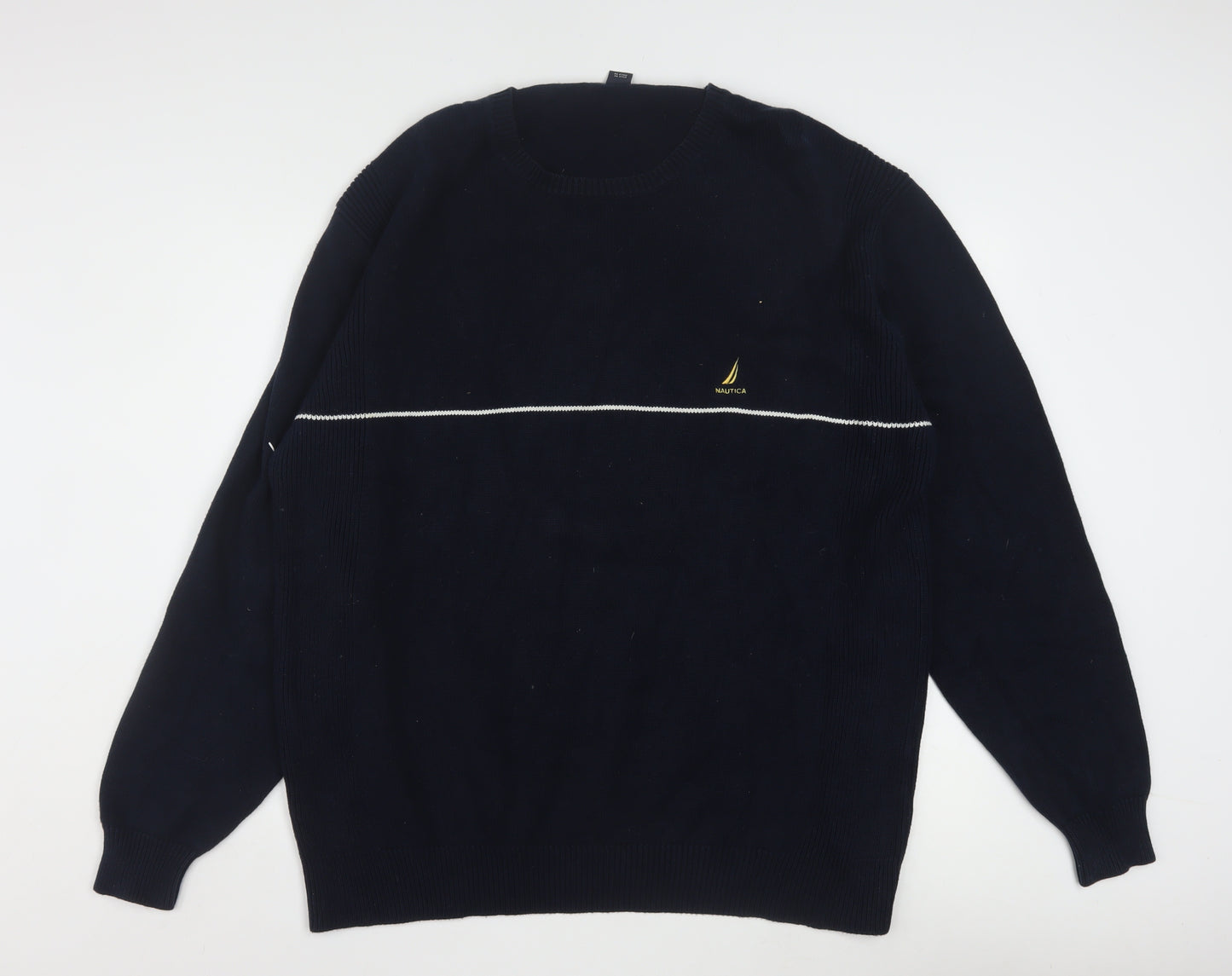 Nautica Men’s Blue Cotton Crew Neck Pullover Jumper XL