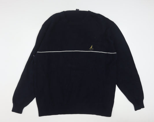 Nautica Men’s Blue Cotton Crew Neck Pullover Jumper XL
