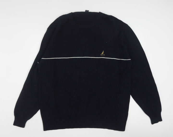 Nautica Men’s Blue Cotton Crew Neck Pullover Jumper XL