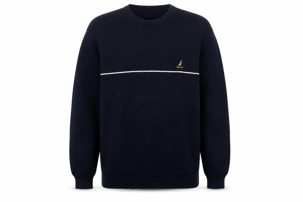 Front view of Nautica Men’s Blue Cotton Crew Neck jumper XL