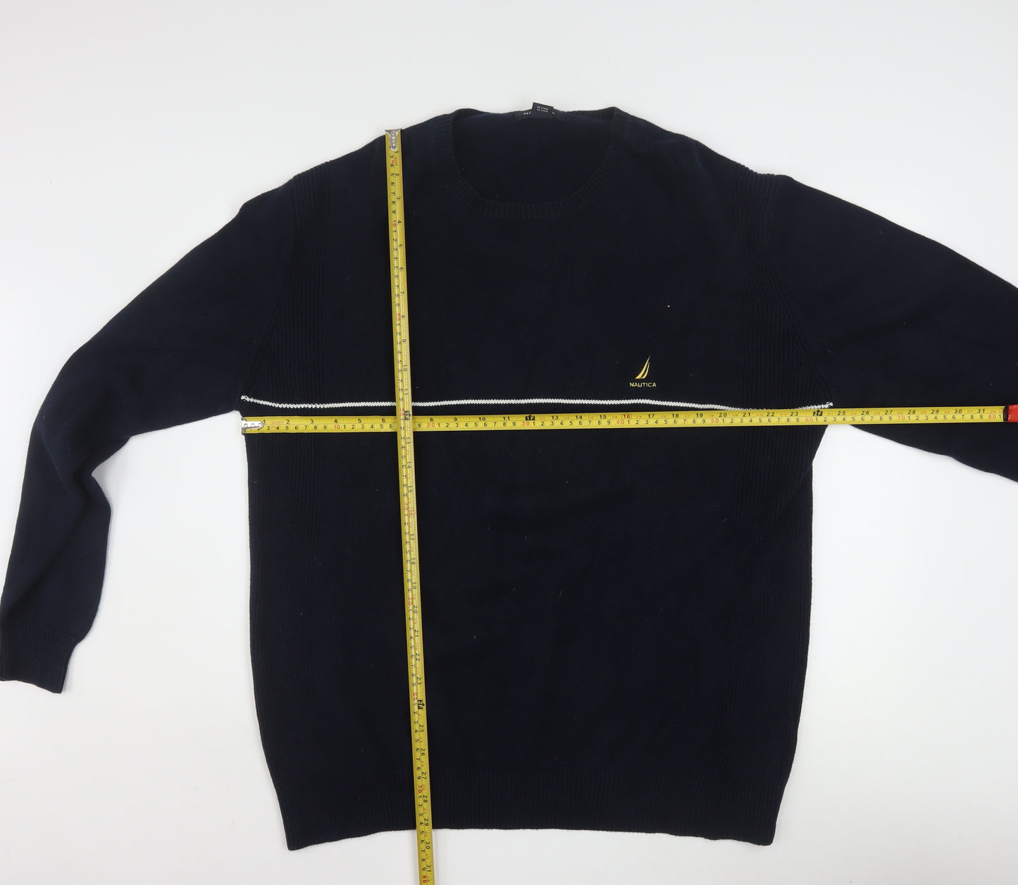 Nautica Men’s Blue Cotton Crew Neck Pullover Jumper XL