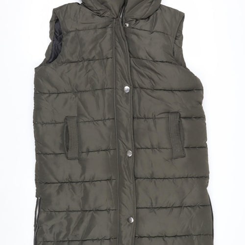 PrettyLittleThing Women Green Long Puffer Waistcoat Hooded Size M