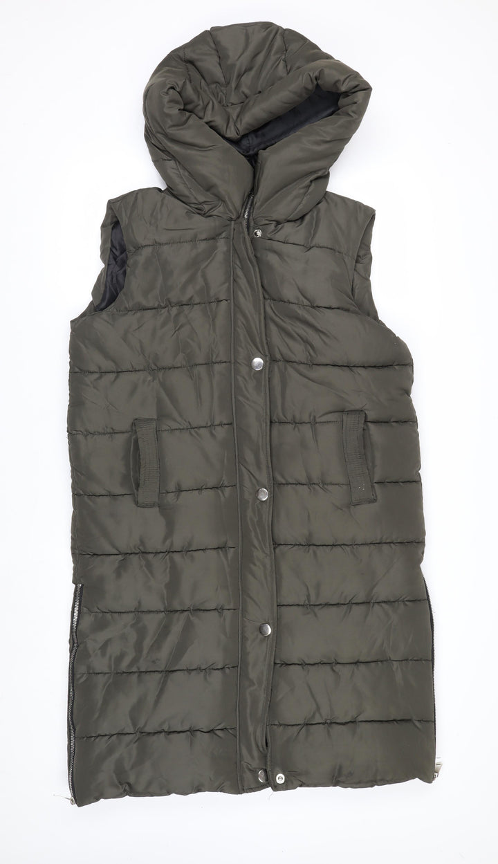 PrettyLittleThing Women Green Long Puffer Waistcoat Hooded Size M
