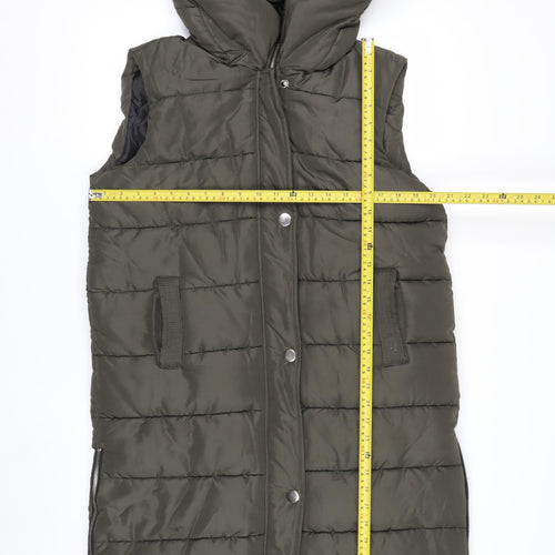 PrettyLittleThing Women Green Long Puffer Waistcoat Hooded Size M