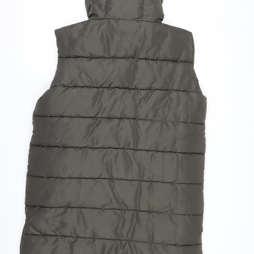 PrettyLittleThing Women Green Long Puffer Waistcoat Hooded Size M