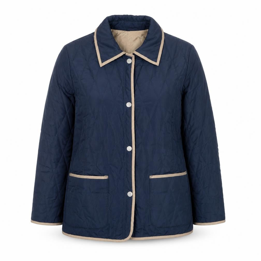 Front view of Windsmoor Women's Blue Quilted Mid-Length Jacket, size M