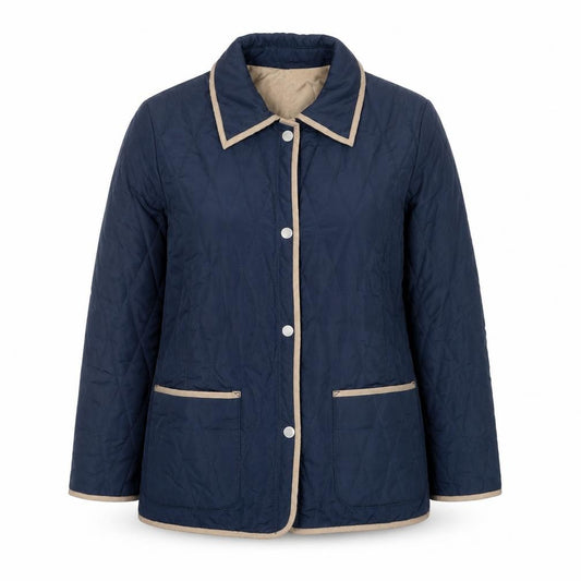 Front view of Windsmoor Women's Blue Quilted Mid-Length Jacket, size M
