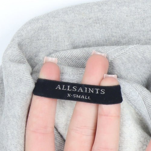 AllSaints Womens Grey XS Pullover Hooded Sweatshirt 100% Cotton