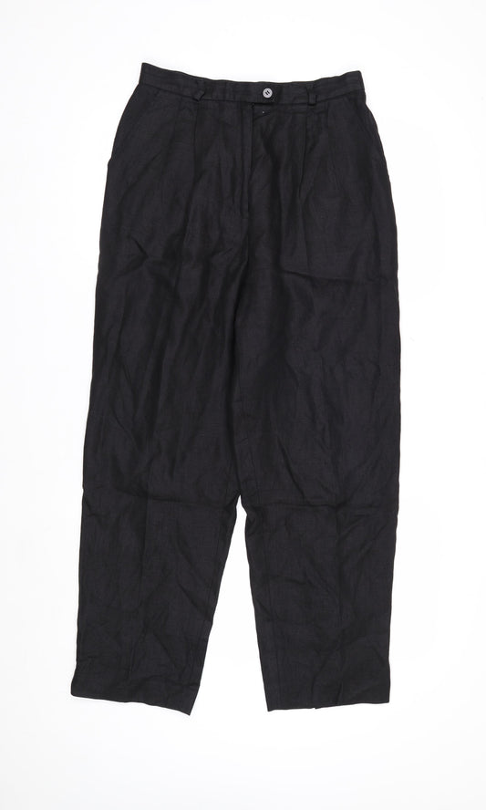Talbots Petites Women's Black Linen Pleated Trousers Size 10