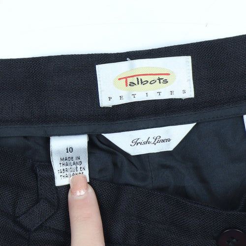 Talbots Petites Women's Black Linen Pleated Trousers Size 10