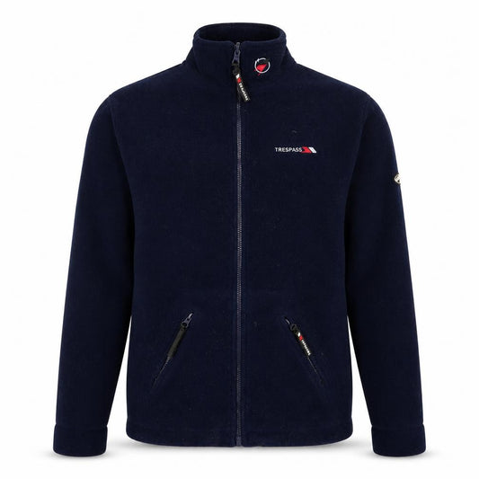 Front view of Trespass Men's Blue Full Zip Fleece Sweatshirt, size S, Outdoor Jacket