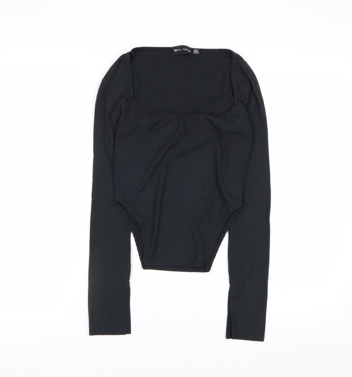 PrettyLittleThing Women Black Size 6 Slim Fit Long Sleeve Bodysuit