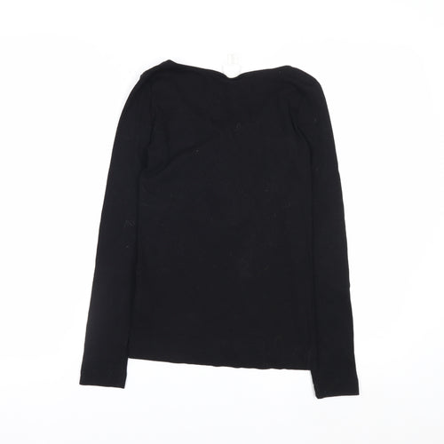 H&M Women Black Long Sleeve Henley T-Shirt Size S Cotton Blend