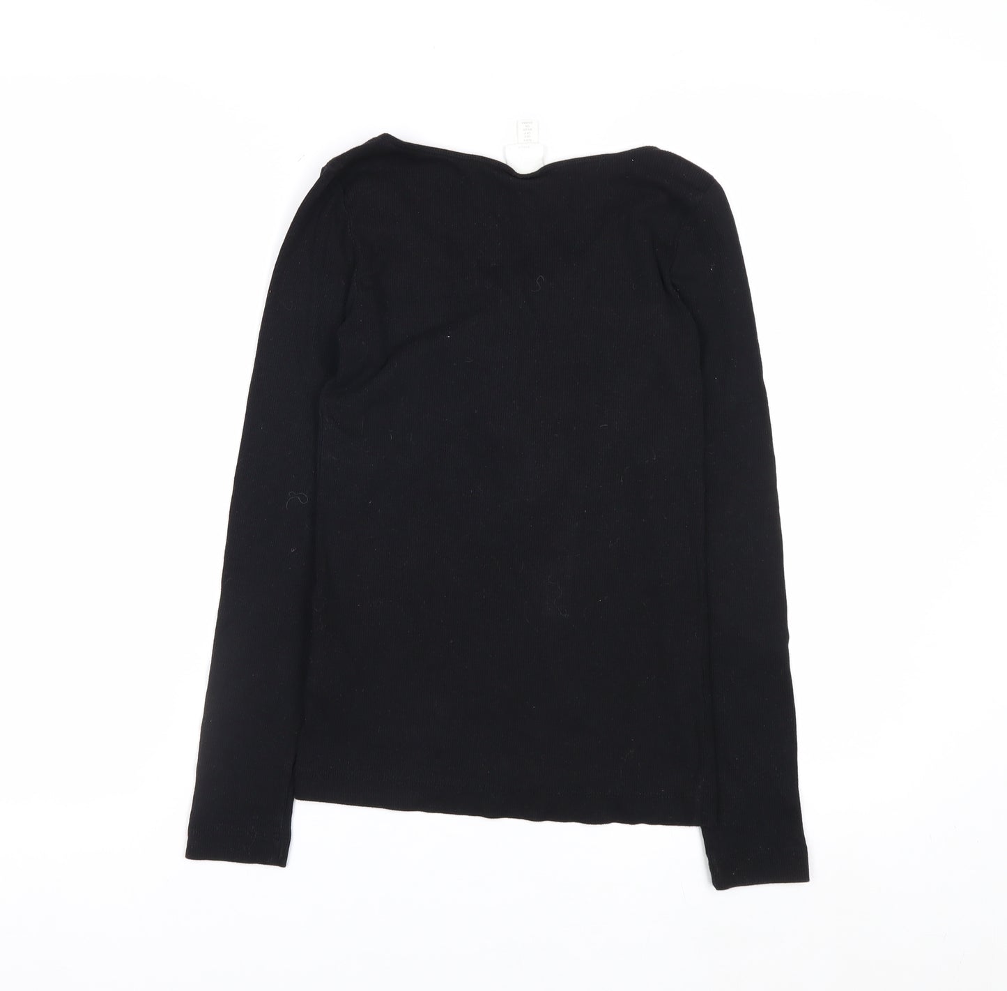 H&M Women Black Long Sleeve Henley T-Shirt Size S Cotton Blend