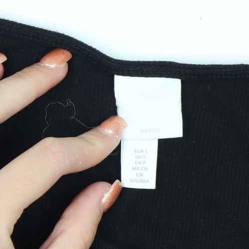 H&M Women Black Long Sleeve Henley T-Shirt Size S Cotton Blend