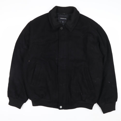 London Fog Men's Black Wool Bomber Jacket Size L Wool Blend