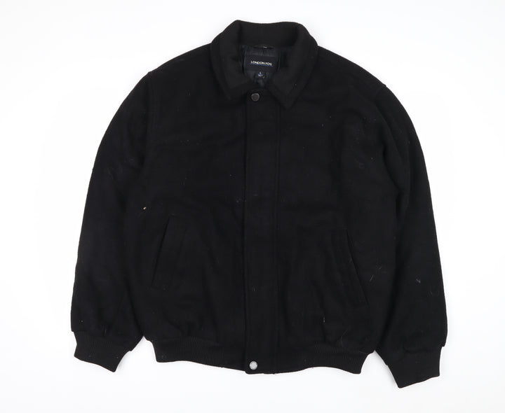 London Fog Men's Black Wool Bomber Jacket Size L Wool Blend