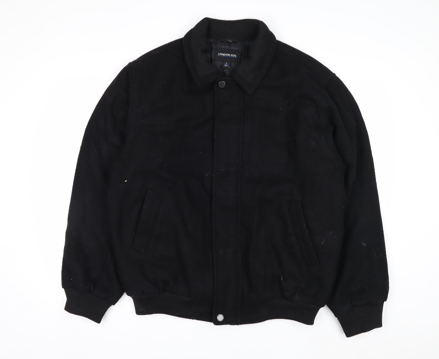 London Fog Men's Black Wool Bomber Jacket Size L Wool Blend
