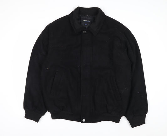 London Fog Men's Black Wool Bomber Jacket Size L Wool Blend