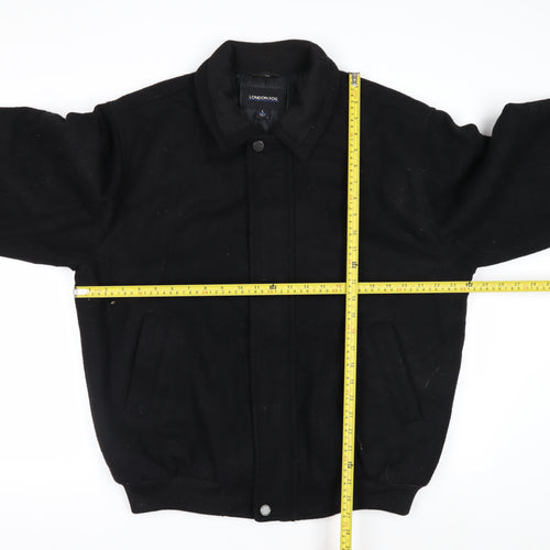 London Fog Men's Black Wool Bomber Jacket Size L Wool Blend