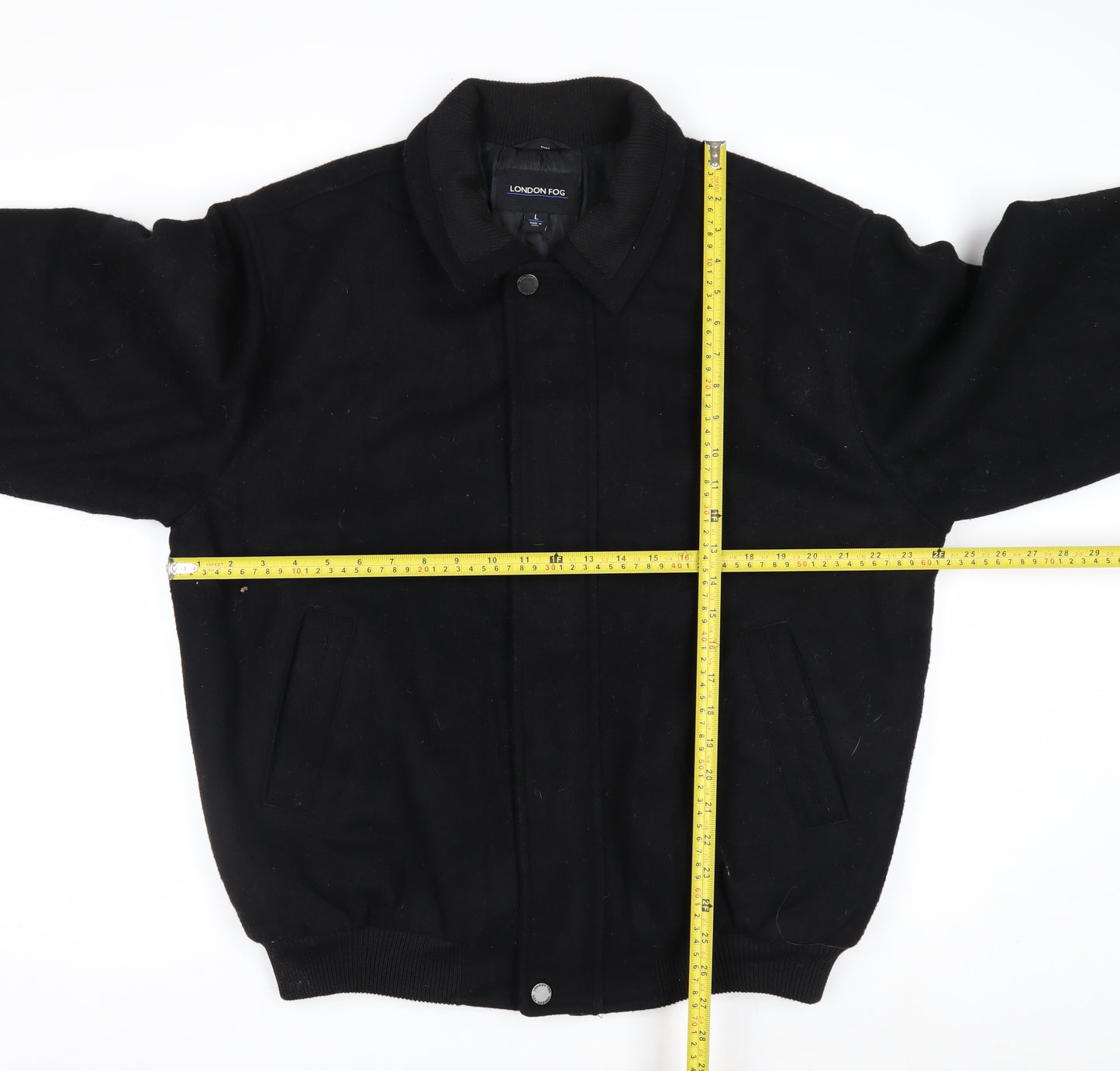 London Fog Men's Black Wool Bomber Jacket Size L Wool Blend