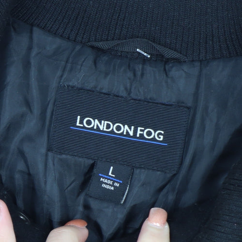 London Fog Men's Black Wool Bomber Jacket Size L Wool Blend