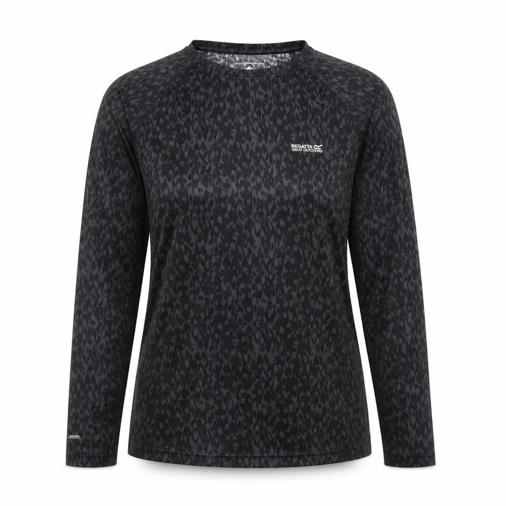 Regatta Womens Black Animal Print Long Sleeve Outdoor T-Shirt Size 14