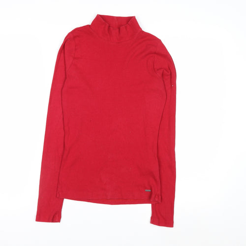 Hollister Women's Red Mock Neck Long Sleeve Cotton Top M