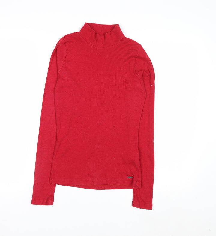 Hollister Women's Red Mock Neck Long Sleeve Cotton Top M