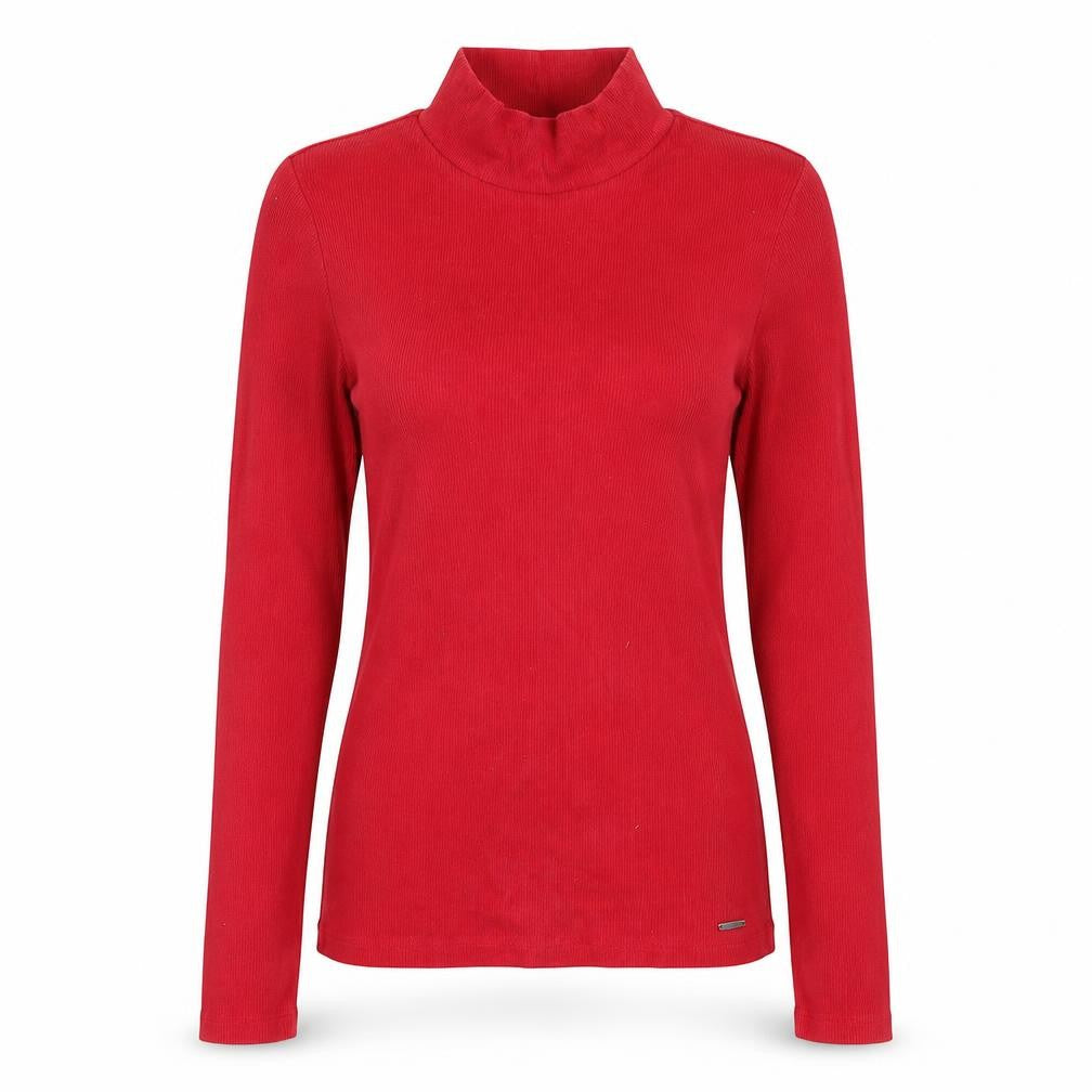 Hollister Women's Red Mock Neck Long Sleeve Cotton Top M