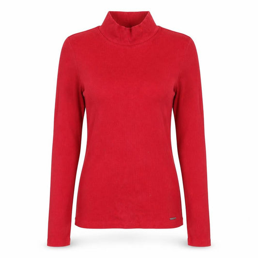 Front view of Hollister Women's Red Mock Neck Long Sleeve Cotton Top M