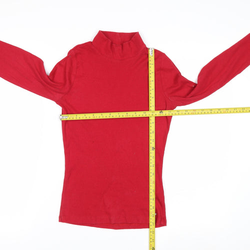 Hollister Women's Red Mock Neck Long Sleeve Cotton Top M