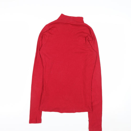 Hollister Women's Red Mock Neck Long Sleeve Cotton Top M