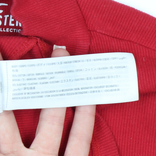 Hollister Women's Red Mock Neck Long Sleeve Cotton Top M