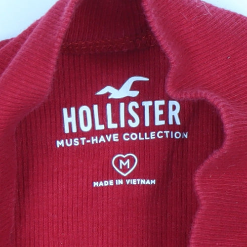 Hollister Women's Red Mock Neck Long Sleeve Cotton Top M