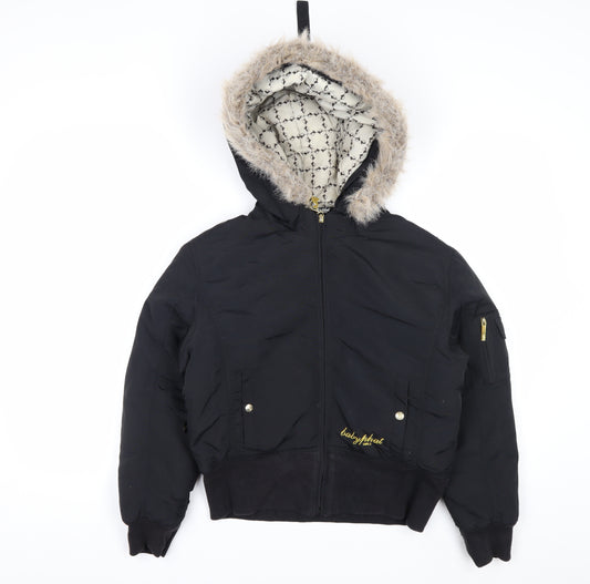 Baby Phat Women’s Black Fur Trim Hooded Puffer Jacket M