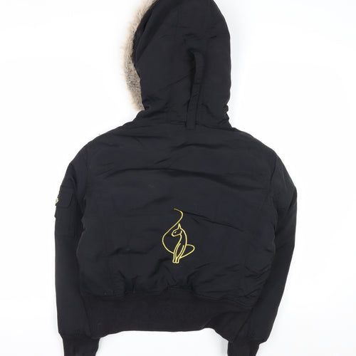 Baby Phat Women’s Black Fur Trim Hooded Puffer Jacket M