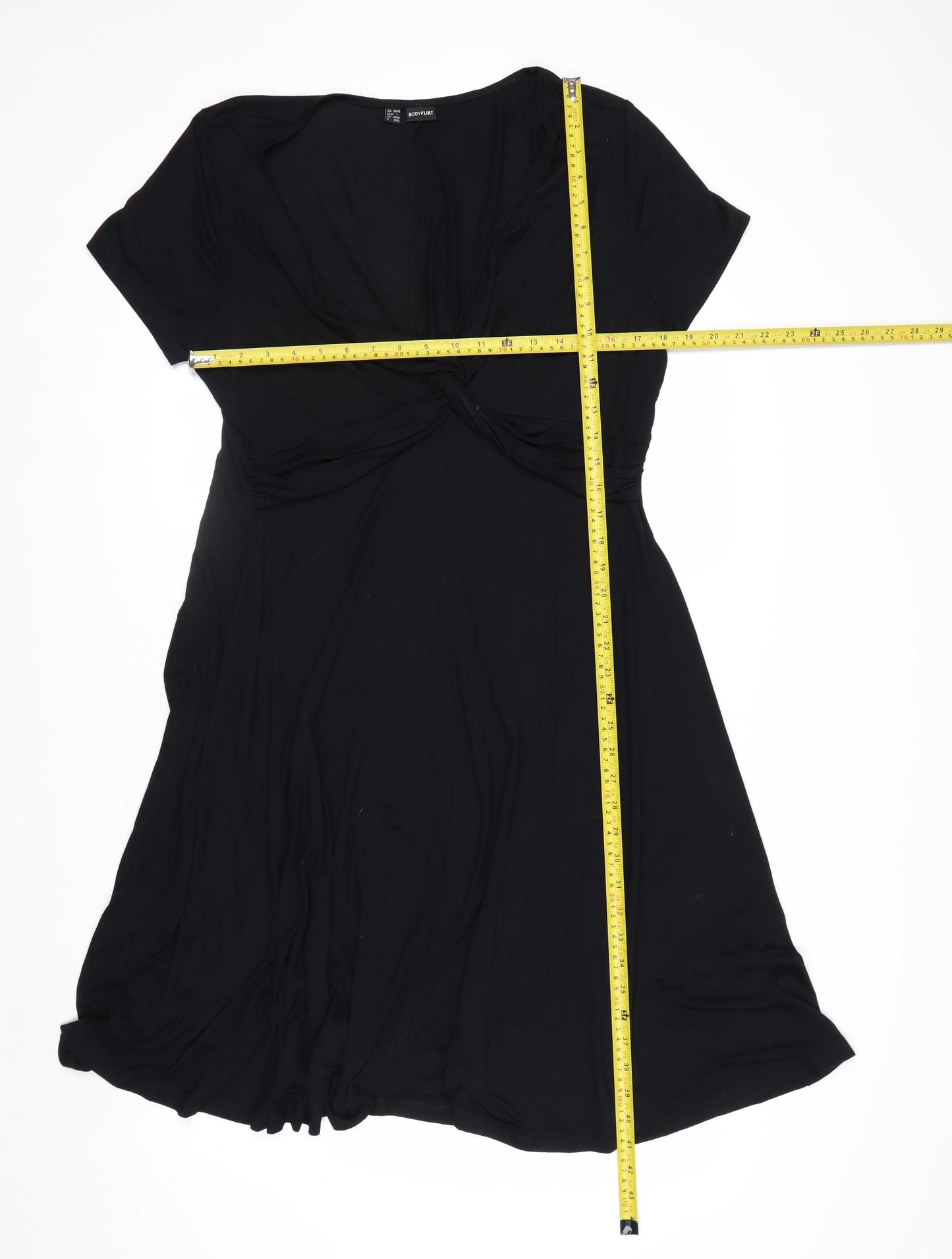 BODYFLIRT Women’s Black V-Neck Twist Front A-Line Dress Size L