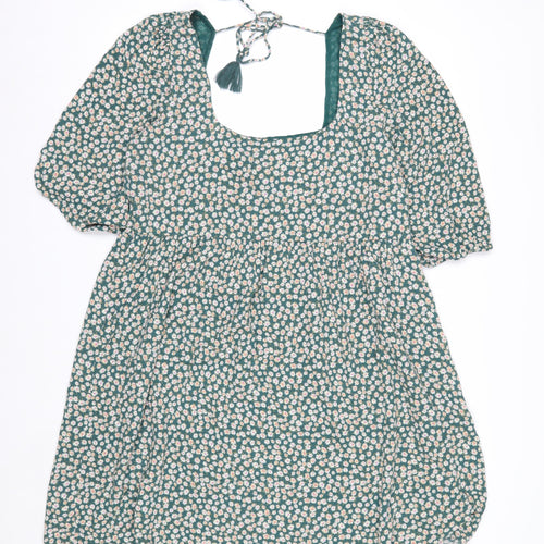 American Eagle Women’s Green Floral Puff Sleeve Tunic Blouse L