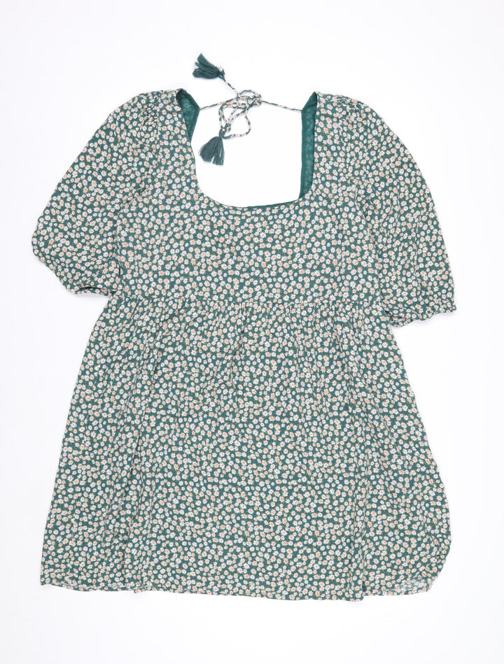 American Eagle Women’s Green Floral Puff Sleeve Tunic Blouse L