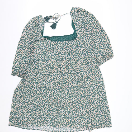 American Eagle Women’s Green Floral Puff Sleeve Tunic Blouse L