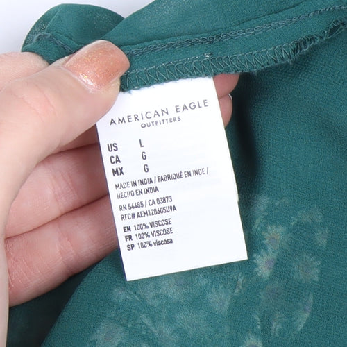 American Eagle Women’s Green Floral Puff Sleeve Tunic Blouse L