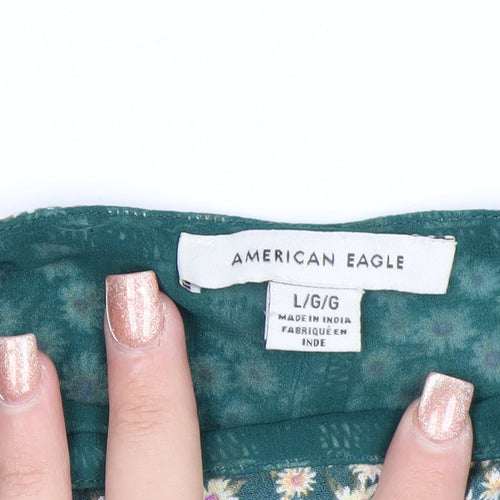 American Eagle Women’s Green Floral Puff Sleeve Tunic Blouse L