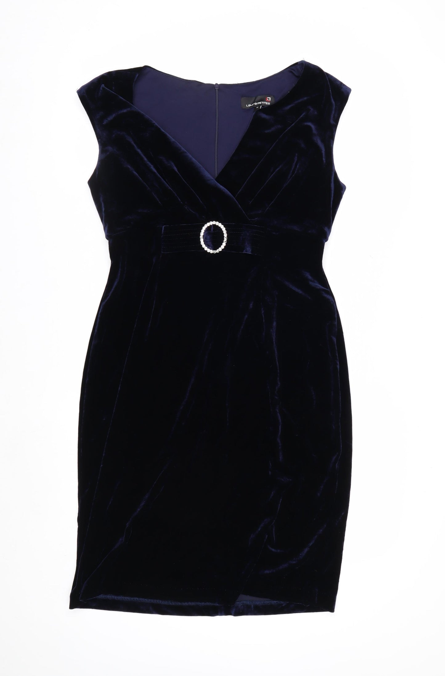 Laura Petites Women’s Blue Velvet Sheath Dress Size 12 Petites