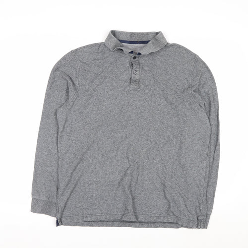Marks and Spencer Men's Grey Long Sleeve Regular Fit Polo Shirt L